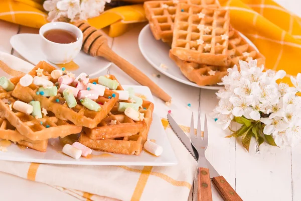 Waffle Dengan Marshmallow Warna Warni — Stok Foto