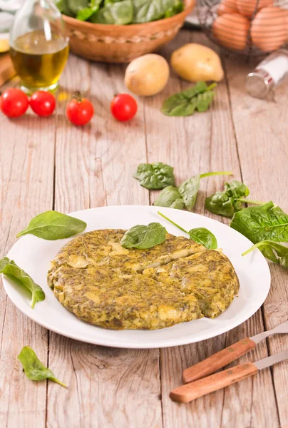 Spanish Omelette Spinach Stock Image