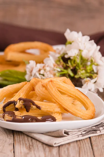 Churros Con Salsa Chocolate — Foto de Stock