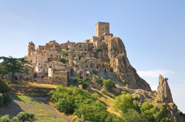 Manzarayı Craco. Basilicata. Güney İtalya.