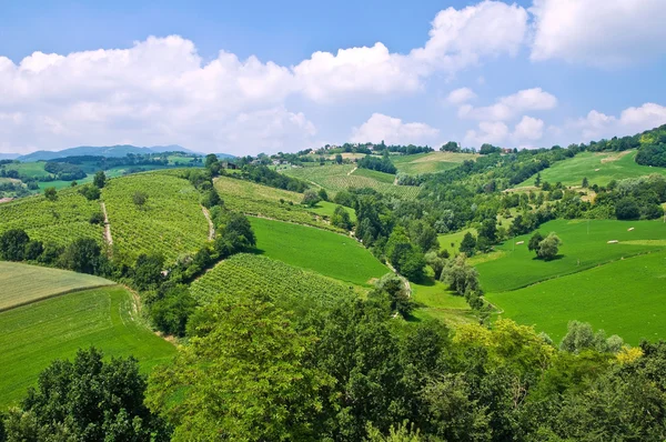 Panoramisch zicht op torrechiara. Emilia-Romagna. Italië. — Stockfoto