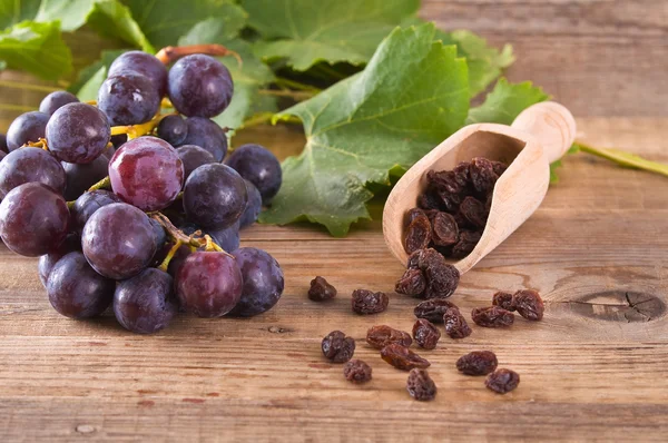 Bando de uvas na mesa de madeira . — Fotografia de Stock