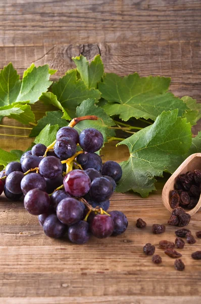 Bando de uvas na mesa de madeira . — Fotografia de Stock