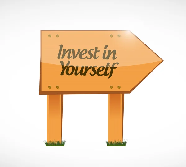 Invest in yourself wood sign message illustration — Stock Photo, Image