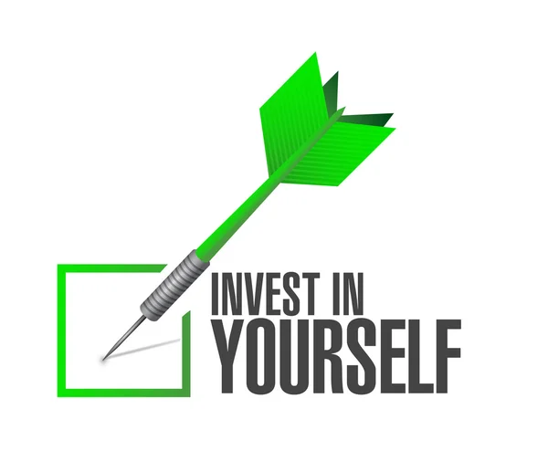 Investeren in jezelf selectievakje dart bord bericht — Stockfoto