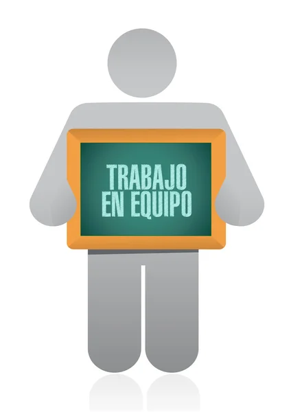 Teamwork holding sign in Spanish — Stock Photo, Image