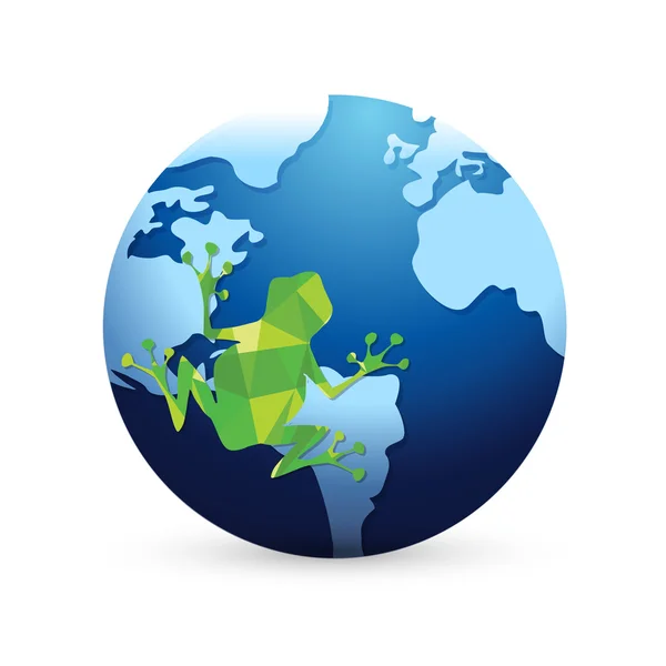 Dünya küre illüstrasyon tasarımı üzerinde yeşil kurbağa — Stok fotoğraf