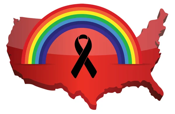 Negro cinta orgullo arco iris bandera y nosotros mapa . — Foto de Stock