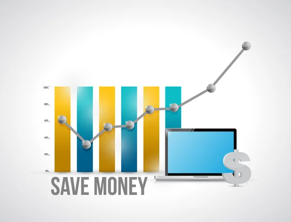 Save money business graph and computer — Stock Photo, Image