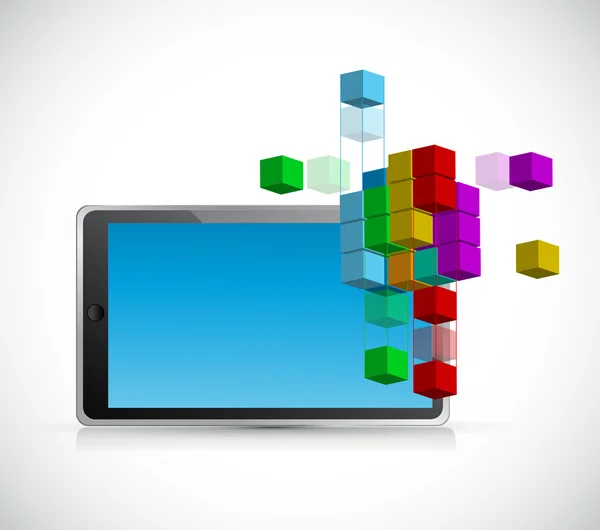 Tablet and 3d model cube illustration — Stock Photo, Image