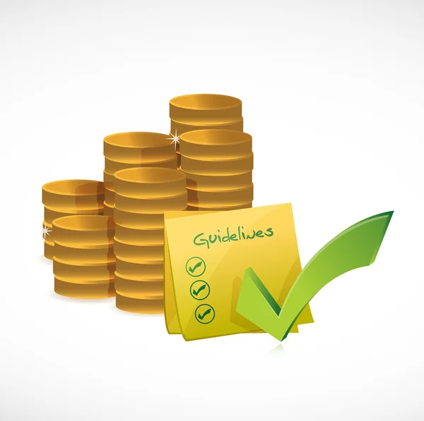 Coins and guidelines check list illustration — Stock Photo, Image