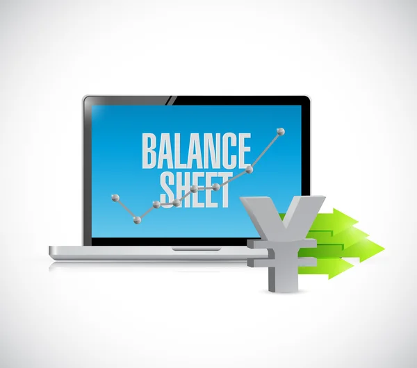 Yen business balance sheet on computer screen — Stock Photo, Image