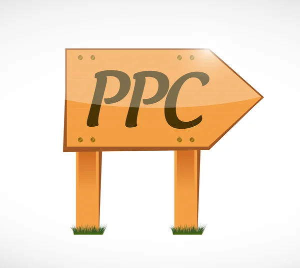 Pay per click ppc wood sign arrow illustration — Stock Photo, Image