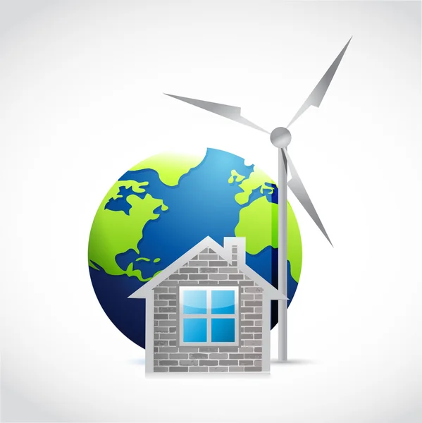Eco casa e moinho de vento ilustração design — Fotografia de Stock