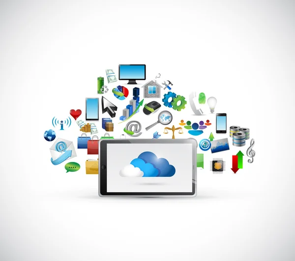 Tablet en cloud computing pictogrammen wolk — Stockfoto