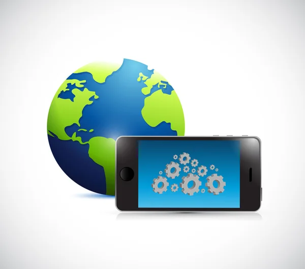 Globe, telefoon en versnelling wolk afbeelding ontwerp — Stockfoto