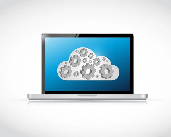 Ingranaggi cloud computing laptop illustrazione design — Foto Stock