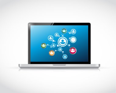 insanların ağ diyagramı harita üstünde bir bilgisayar