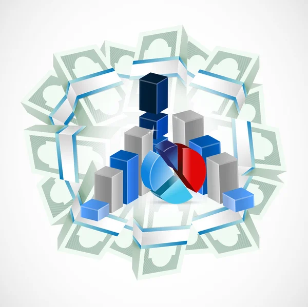 Money around business graphs. illustration — Stock Photo, Image