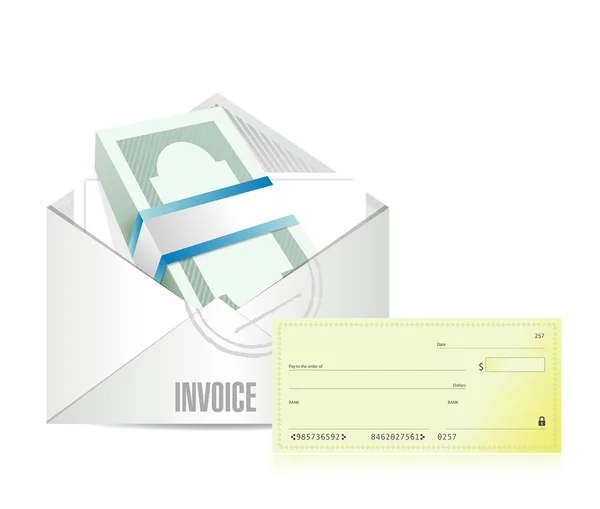 Invoice envelop and check illustration — Stock Photo, Image