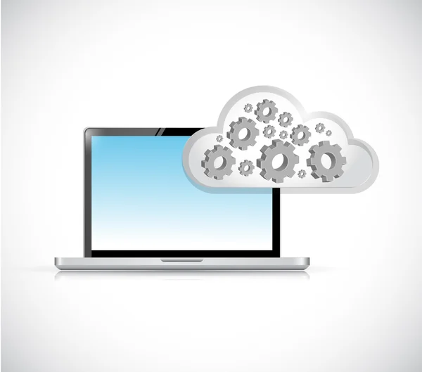 Computer portatile e cloud computing ingranaggio illustrazione — Foto Stock