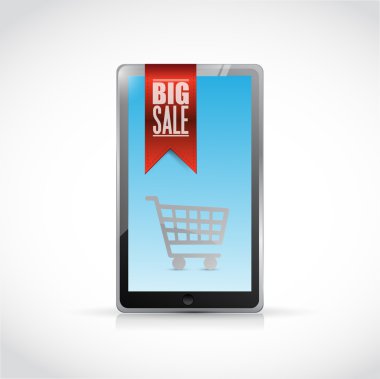 tablet büyük satış alışveriş sepeti illüstrasyon