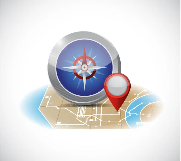 Kompas en kaart illustratie ontwerp — Stockfoto