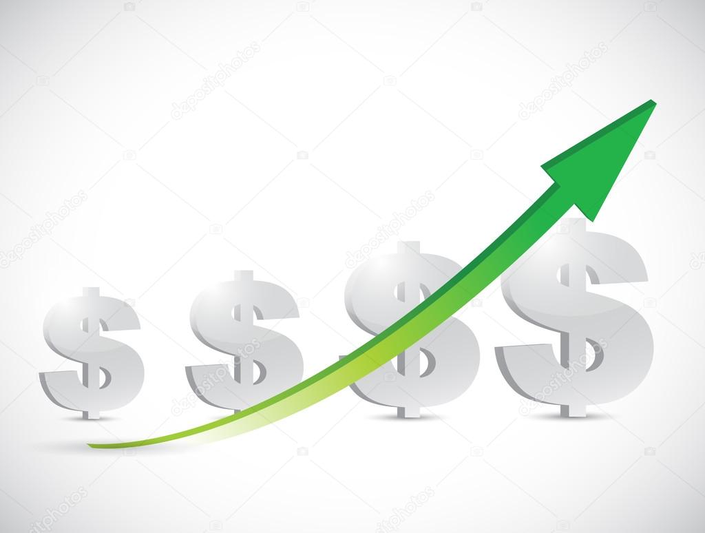 dollar signs and up arrow illustration