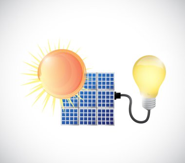 Güneş, güneş paneli ve enerji illüstrasyon