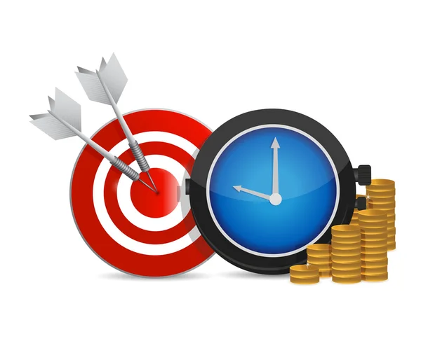 Target coins and watch illustration — Stock Photo, Image