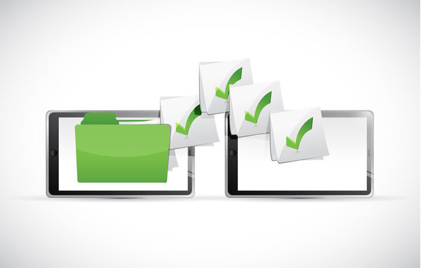 tablets exchanging files illustration design