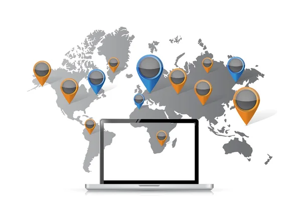 Mapa del mundo ubicación de la computadora —  Fotos de Stock