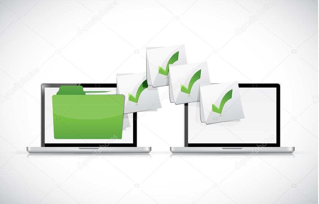 laptops exchanging files illustration