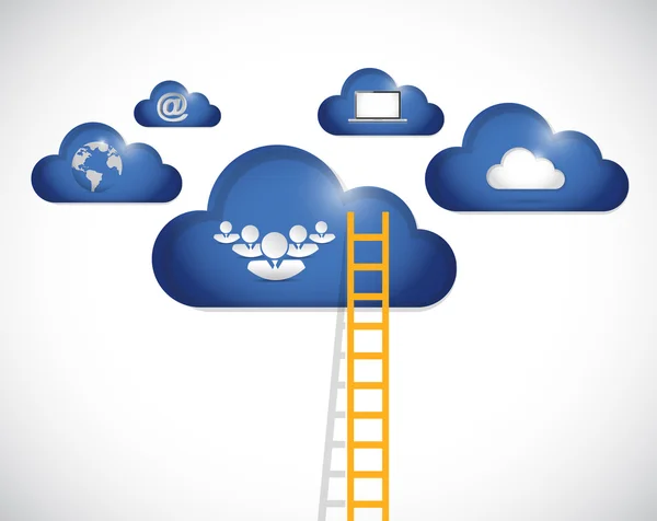 Ladder to clouds teamwork illustration — Stock Photo, Image