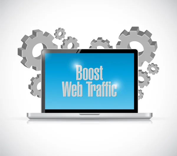 Boost web traffic computer and gears. — Stock Photo, Image