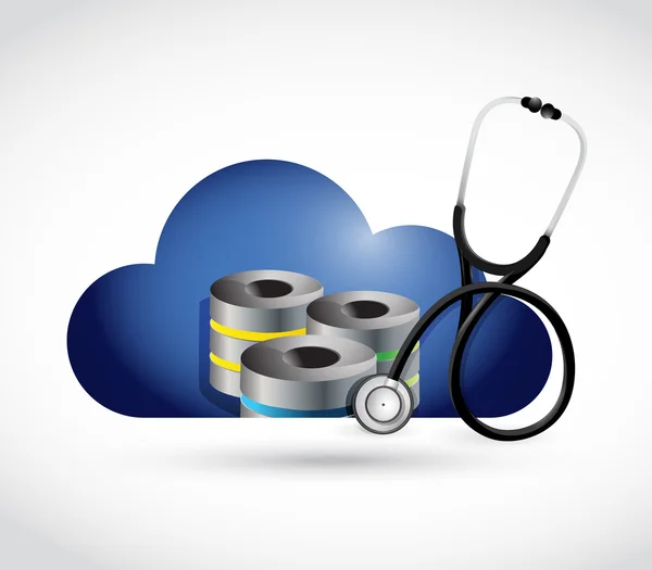 Serveurs de données cloud et stéthoscope médical — Photo