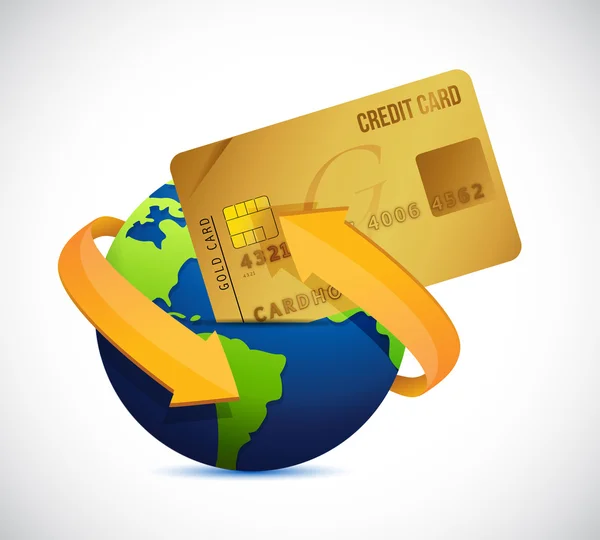 Wereldwijde business. Globe en credit card. — Stockfoto