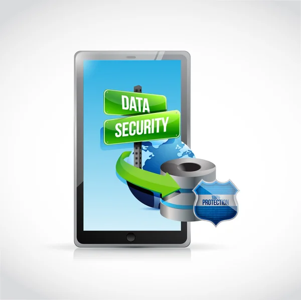 Tablet and a data security server and shield — Stock Photo, Image