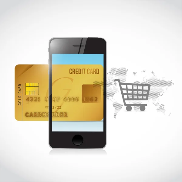 Winkelen kar mobiele telefoon en credit card — Stockfoto