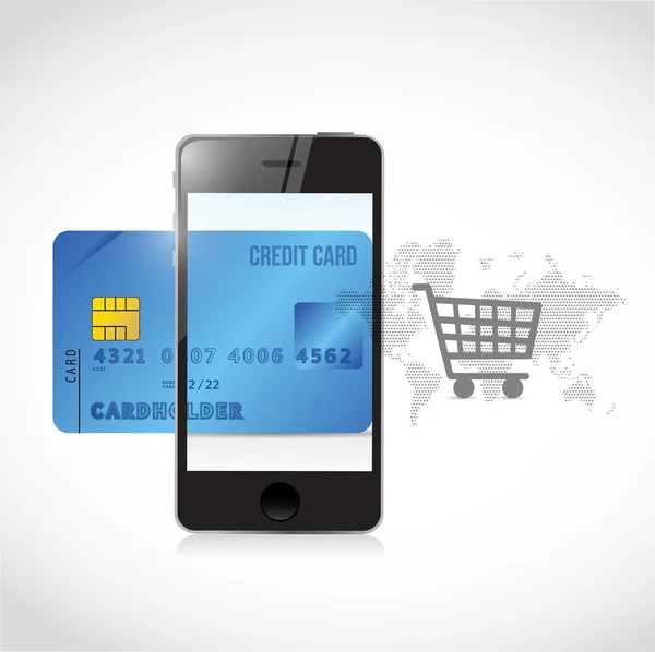 Mavi kredi sepeti telefon kavram alışveriş — Stok fotoğraf