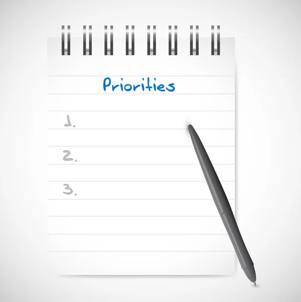 Προτεραιότητες σημειωματάριο λίστα εικονογράφηση σχεδιασμός — Φωτογραφία Αρχείου