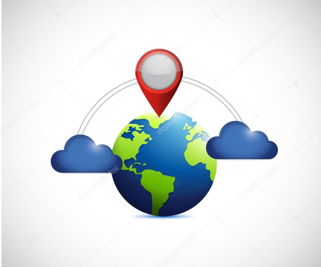 globe and cloud communication locator.