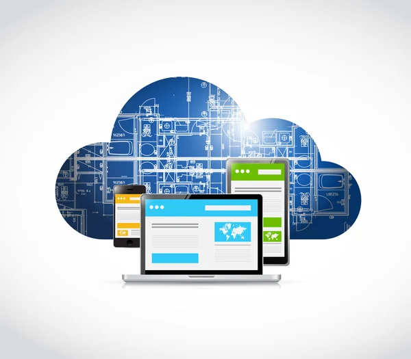 Responsieve web technologie blauwdruk wolk — Stockfoto