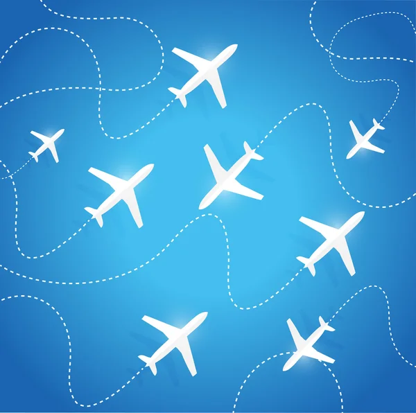 Flugzeuge fliegen in verschiedene Richtungen. — Stockfoto