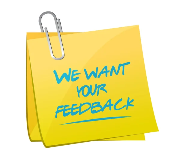Vi vill ha din feedback memo post — Stockfoto