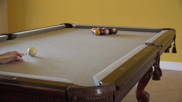 HD clip of a billiard ball triangle during the break shot — Stock Video