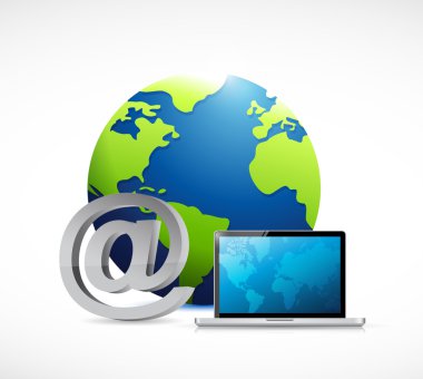 Küre simgesi ve bir bilgisayar.