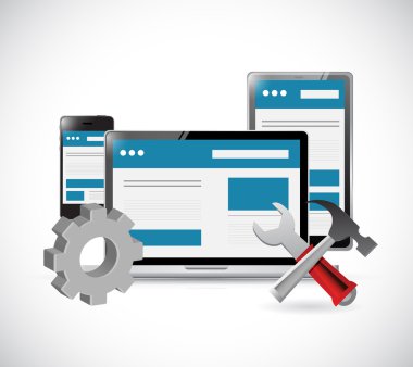 Online Web sitesi ve araçlar illüstrasyon tasarım