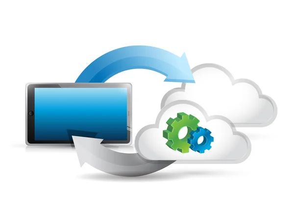 Tablet cycle clouds and gears illustration design — Stock Photo, Image