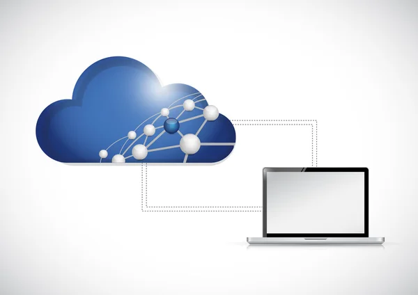 Cloud computing nätverk och dator — Stockfoto